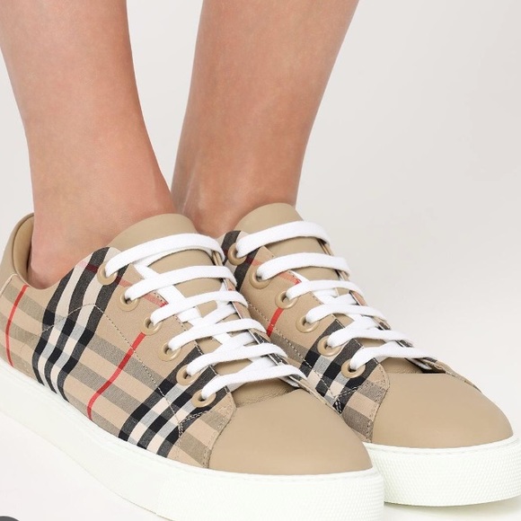Burberry Albridge Check Nova Print Leather Sneakers Sz 41 - Picture 1 of 10